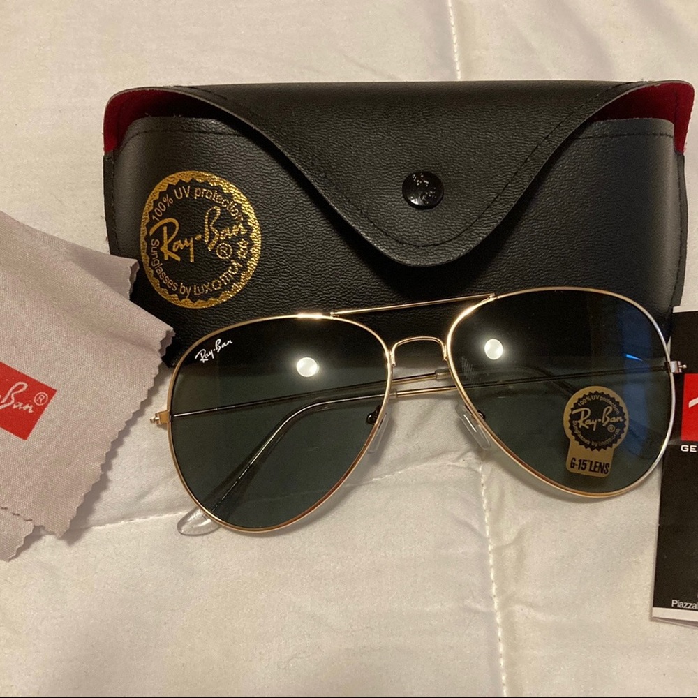 Ray-Ban Classic Aviator RB3025 Gold G15 Lens Original Case Polish,Cloth &Booklet